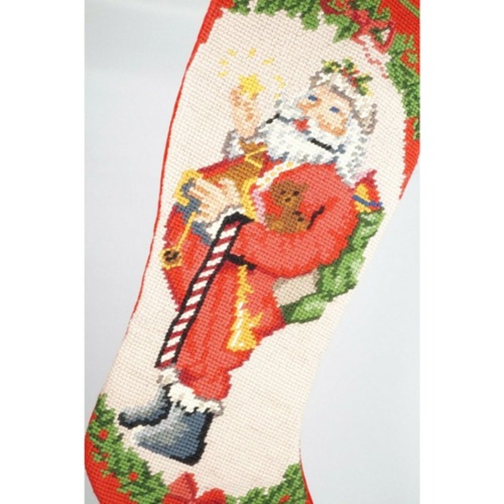Imperial Elegance Needlepoint Christmas Stocking Santa Candy Cane Pack Red White - Picture 3 of 4
